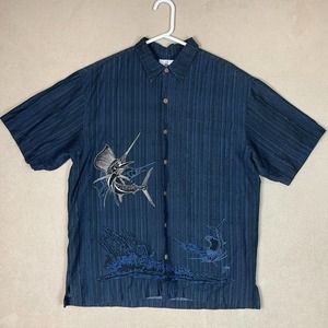 Aftco Bluewater Shirt Adult Large Navy Blue Guy‎ Harvey Fishing Marlin Mens